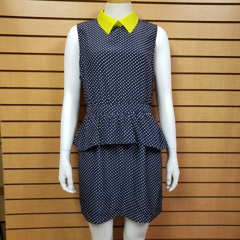 Forever 21 Sleeveless Polka Dot Ruffle Dress Size Large Open Back Collar